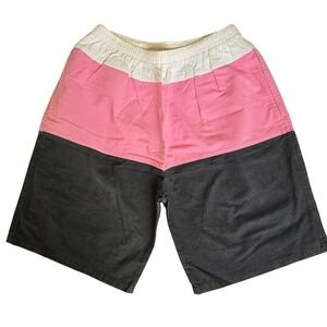 Vintage 90s‎ Stubbies Mens 34 Shorts Color Block Pink Black Casual Elastic Waist
